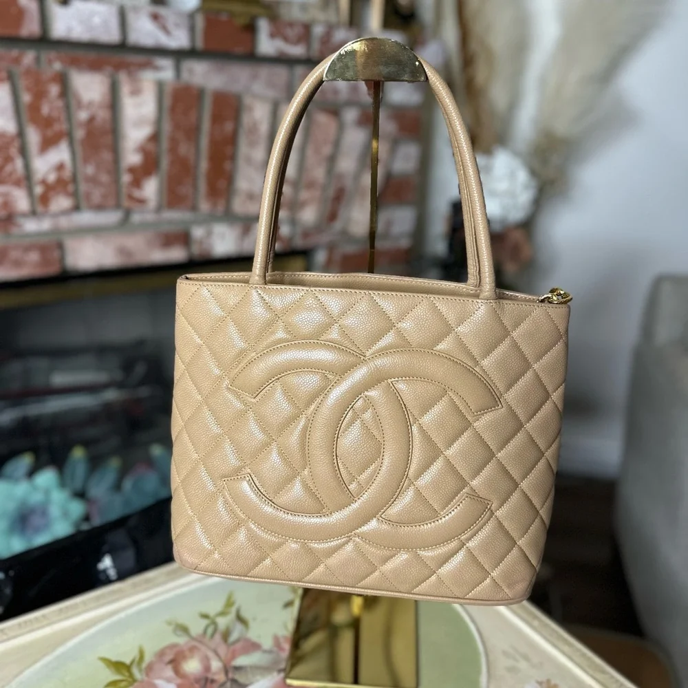 Chanel Beige‎ Caviar Medallion Tote – Gold Hardware